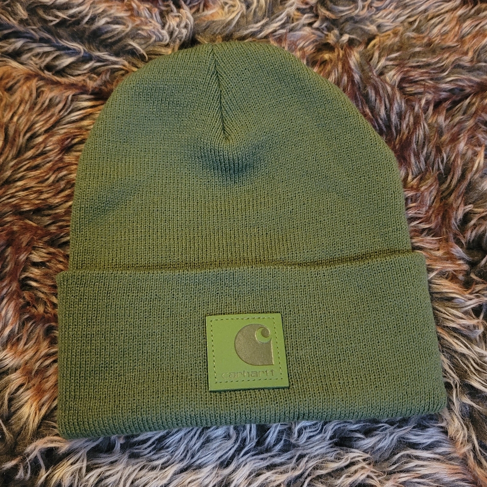 Carhartt Olive Green Rubber Patch Beanie